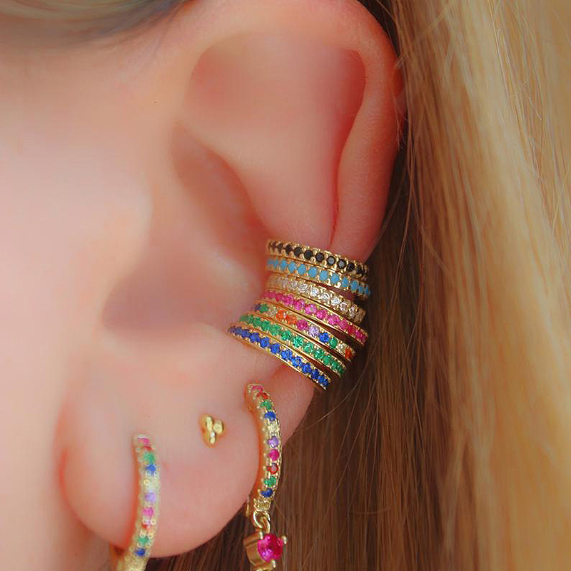 Ear Cuff No Piercing - Ohrklemme mit Mikro-Pavé-CZ-Marquise-Stein, Kreisförmiger Regenbogen-CZ-Ohrring ohne