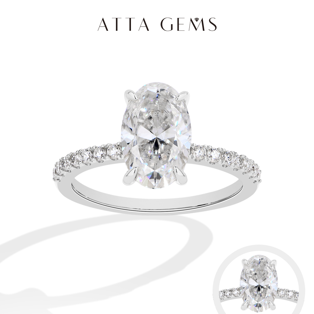 Moissanite Ring - ATTAGEMS Ovaler Schliff, 3,0 Karat, Moissanit-Ring,