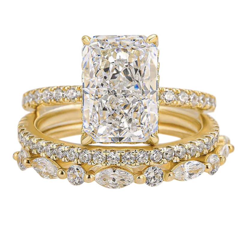 Moissanite Ring - Vergoldeter Kupfer-Sterling-Silber-Ring mit Super-Glitzer-Eisblumen-Moissanit, Hochwertiges Luxus-Set