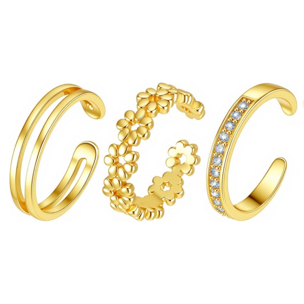 Minimalist Ring Stackable - 3-teiliges Gold-Ringset für Damen, offener, verstellbarer