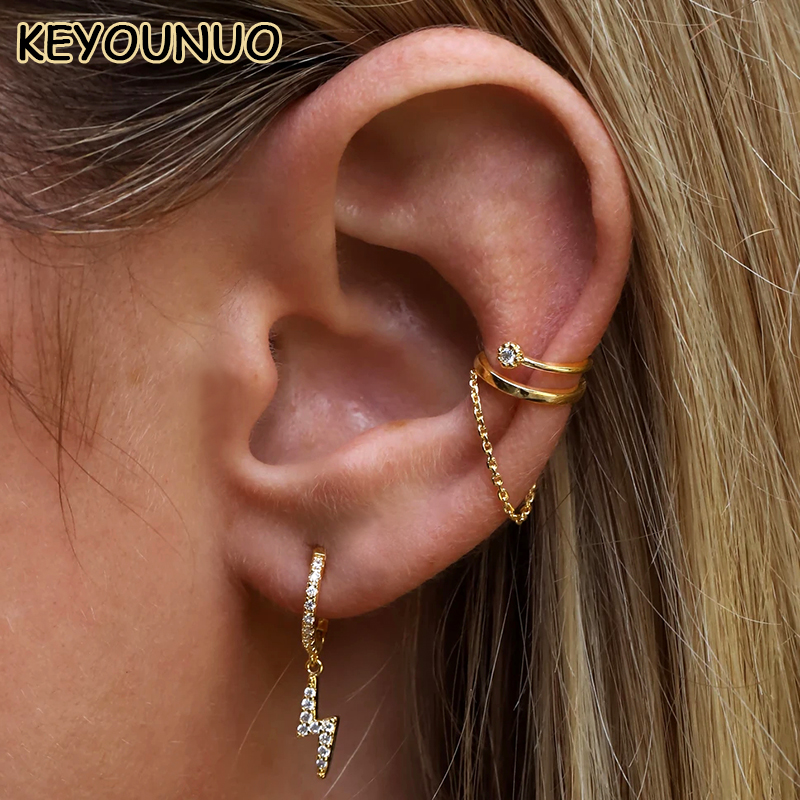 Ear Cuff No Piercing - KEYOUNUO Gold Gefüllt Silber Farbe Zirkon
