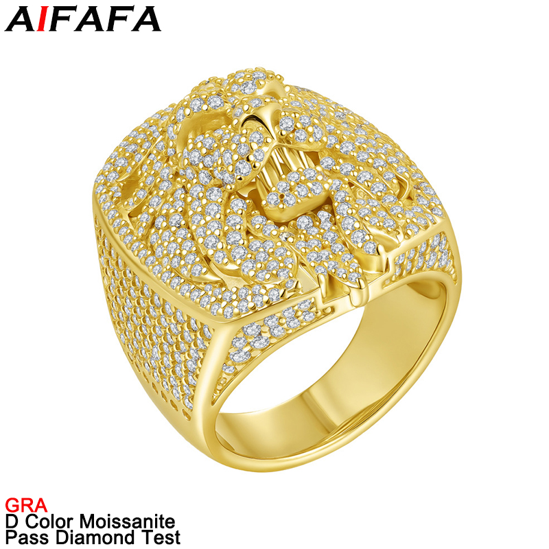 Moissanite Ring - D-Farbiger Voll-Moissanit Diamantring Hip-Hop Löwen-Design Komplett