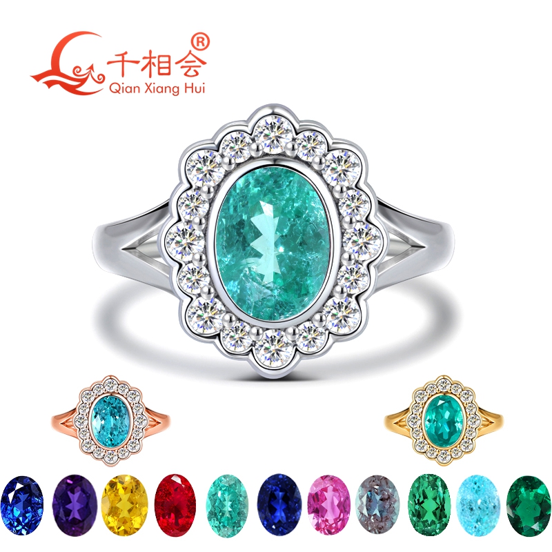 Moissanite Ring - Laborgezüchteter ovaler Paraiba-Turmalin Halo-Ring 6*8mm, S925