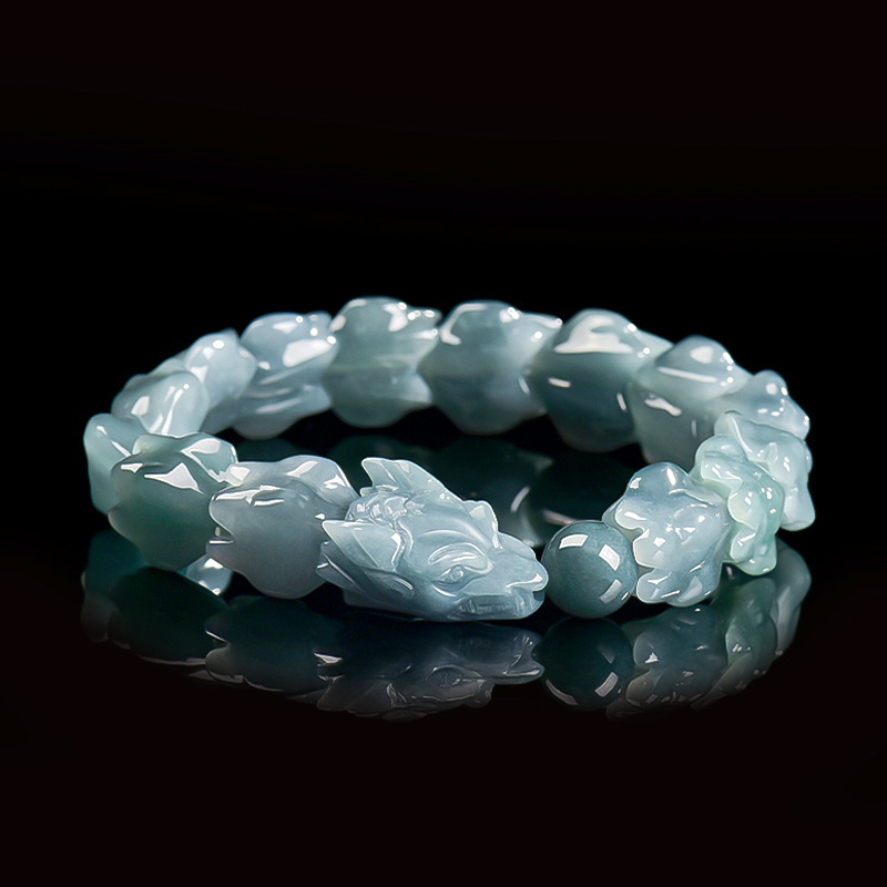Jewelry & Watches Vitopoulos Reviews - Blaues Burmesisches Jadeit-Drachenarmband Geschnitzter Edelstein-Armreif Talisman