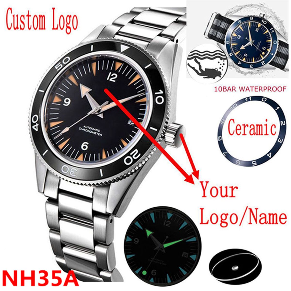 Benutzerdefinierte Logo NH35 B – Mens Mechanical Watch Bewertung und Preis