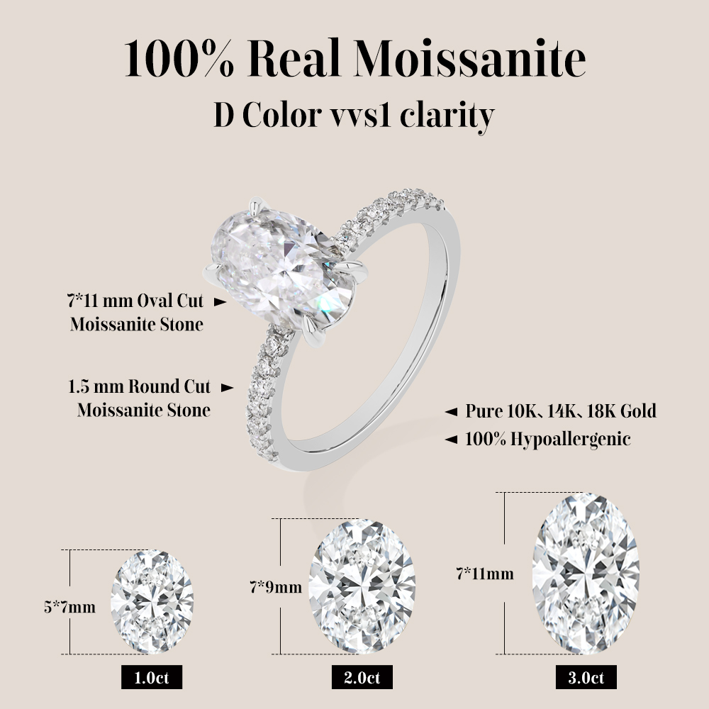 ATTAGEMS Ovaler Schliff, 3,0 K – Moissanite Ring Bewertung und Preis
