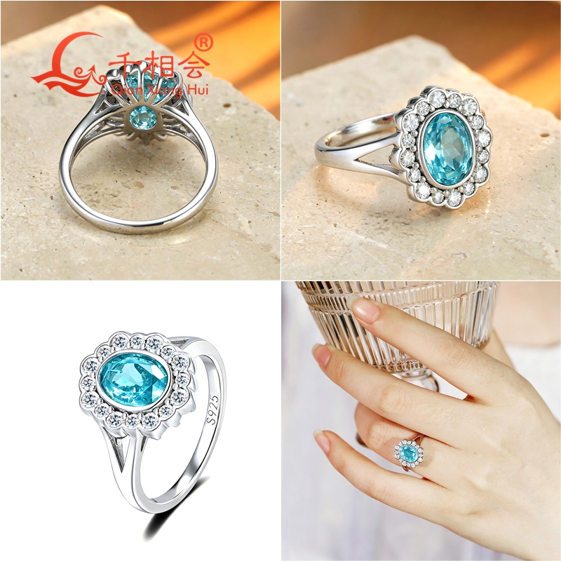 Laborgezüchteter ovaler Paraib – Moissanite Ring Bewertung und Preis
